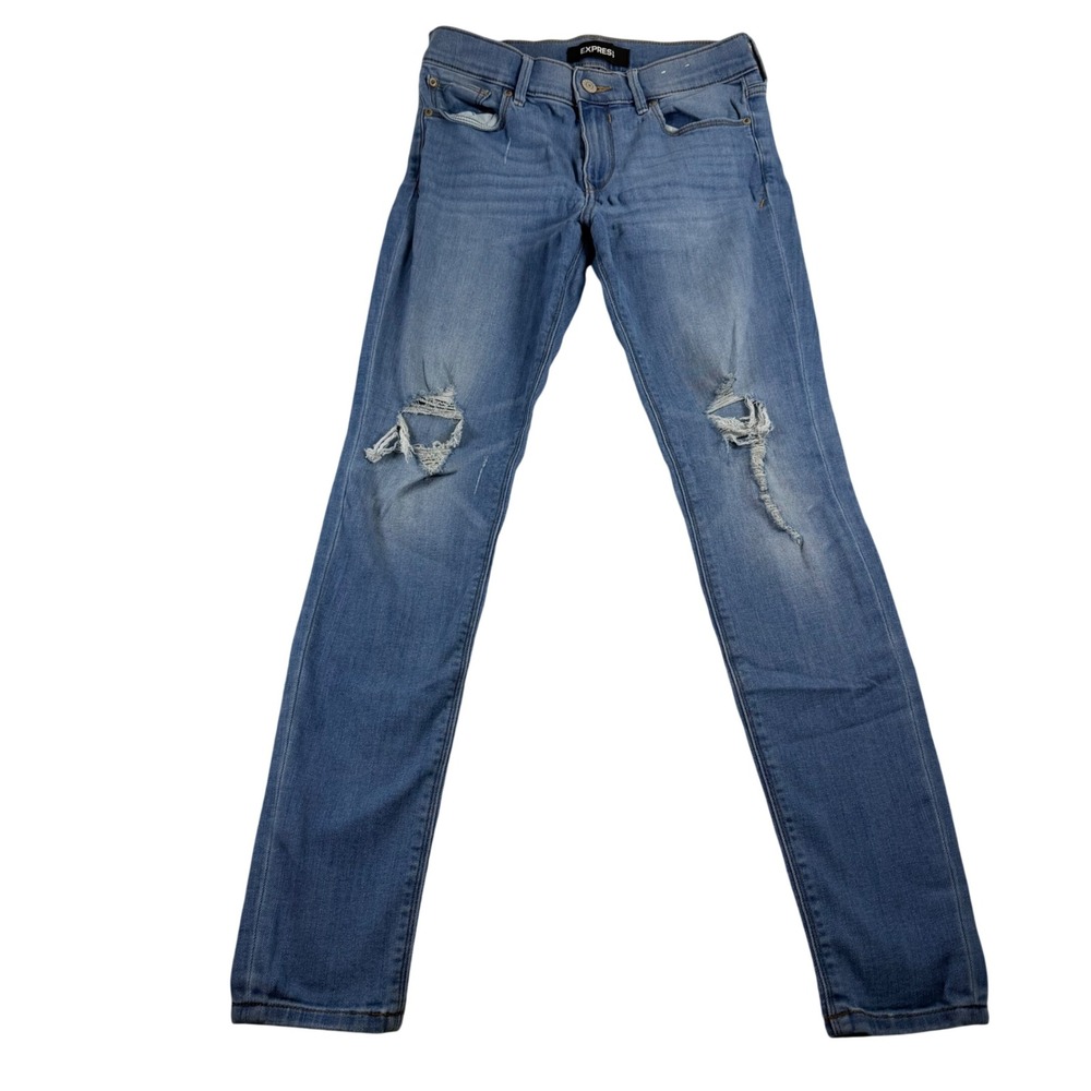 Express Legging Mid Rise Distressed Skinny Jeans Light Wash Blue Size 6R